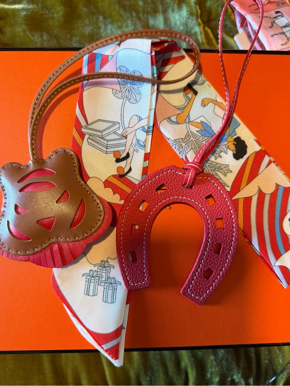 Leather horseshoe bag charm twilly for Birkin bag
